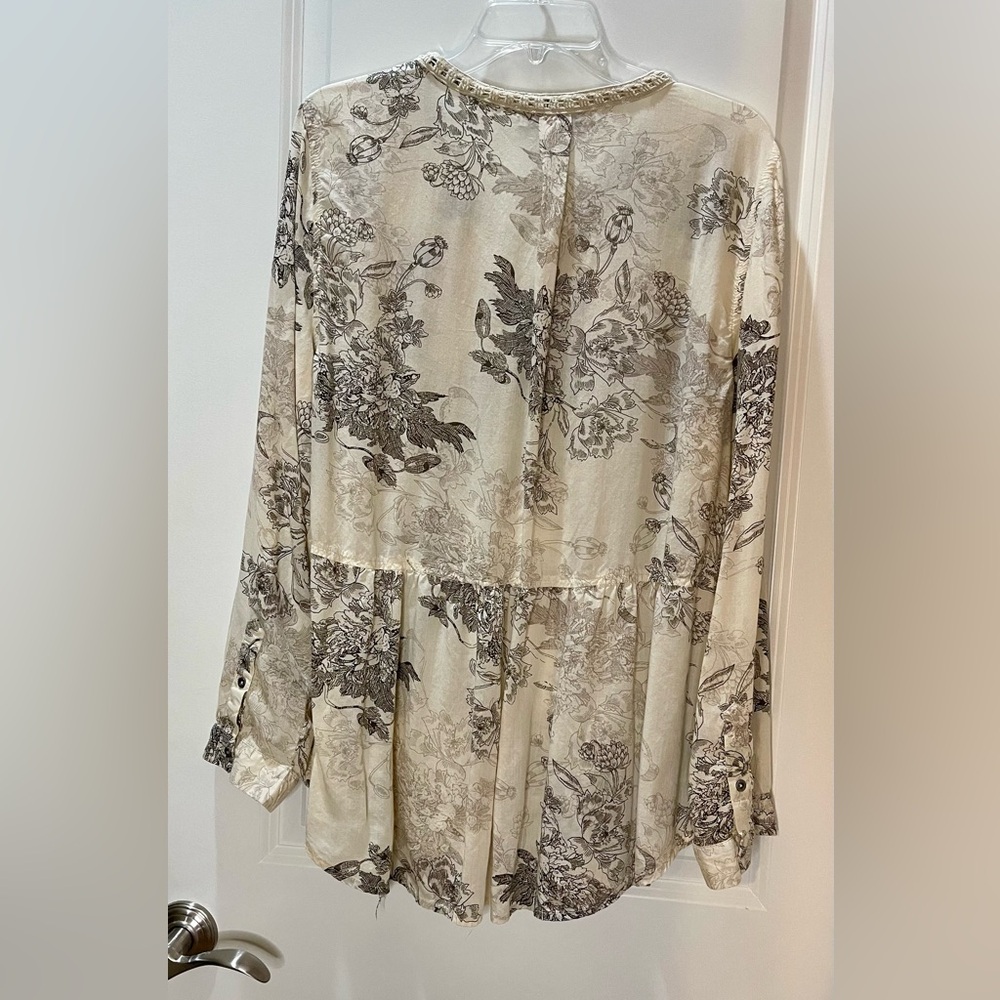 Vintage America Blues Floral Tunic Top Oversized Cream Color Size L - Picture 6 of 6
